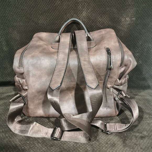 Coffee/Gunmetal Faux Leather Backpack NWOT #227 - Picture 4 of 9